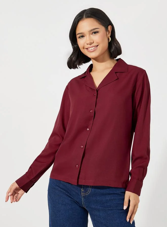 Styli Styli Solid Regular Fit Notch Lapel Shirt