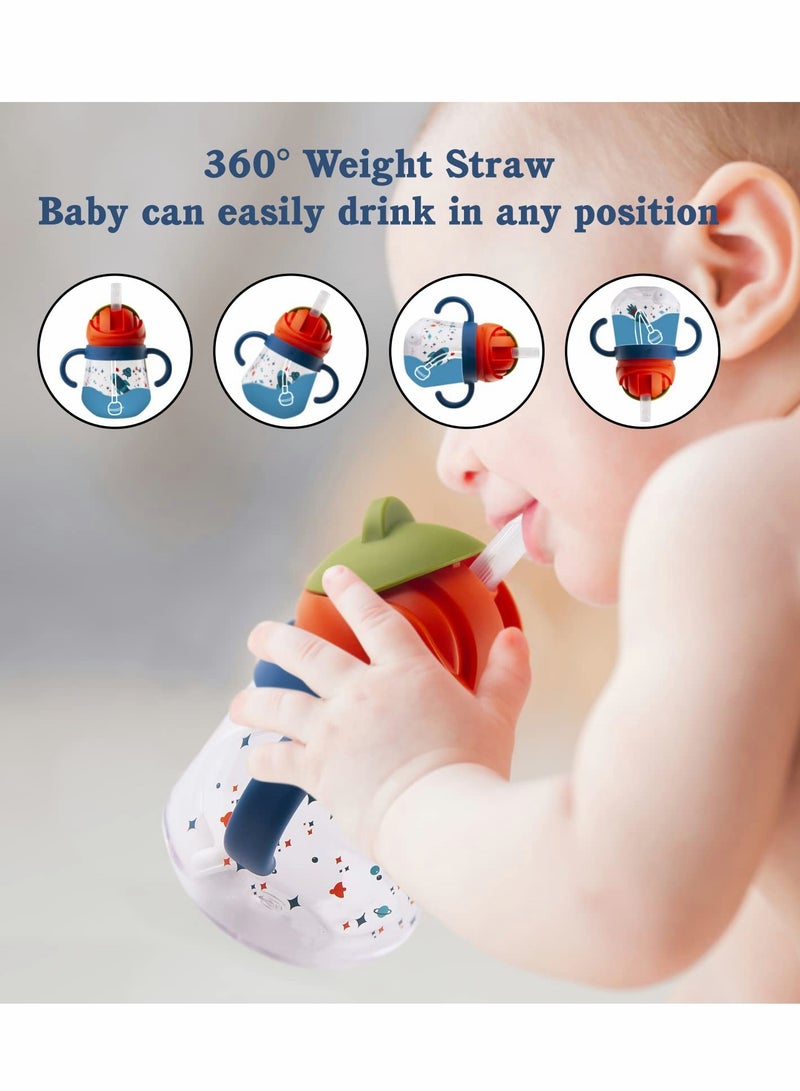 KASTWAVE Sippy Cup for Baby Months 6+,Spill-Proof Sippy Cup, Weighted Straw Non Spill Cup for Toddlers, Baby Straw Cup with Handles, Spill-Proof, Leak-Proof Soft Spout Cup 260ml, BPA Free (Blue) - Image 2