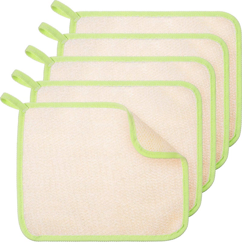 Tatuo 5 Pcs Exfoliating Face and Body Wash Cloths Towel Weave Bath Cloth Exfoliating Scrub Cloth Massage Bath Cloth for Women and Men, 10.63 x 9.05 Inch (Green Edge) - Image 1