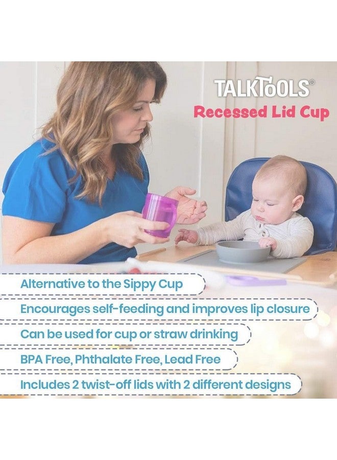 TalkTools Recessed Lid Cup With Handles Leak Proof | Promotes Oral Motor Skills Lip Closure And Self Feeding | Alternative To Sippy Bottle | Food Grade Materials | Dishwasher Safe (Purple) - Image 4