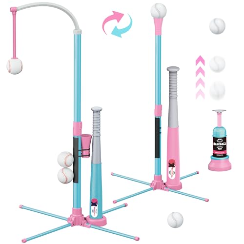 Surelect 3in1 T Ball Set for Kids Adjustable Height Hanging Baseball Batting Tee Set with 2 Bats Teeball Hitting Stand Ball Launcher for Toddlers Sport Toys OutdoorIndoor for Boys Girls - Image 1
