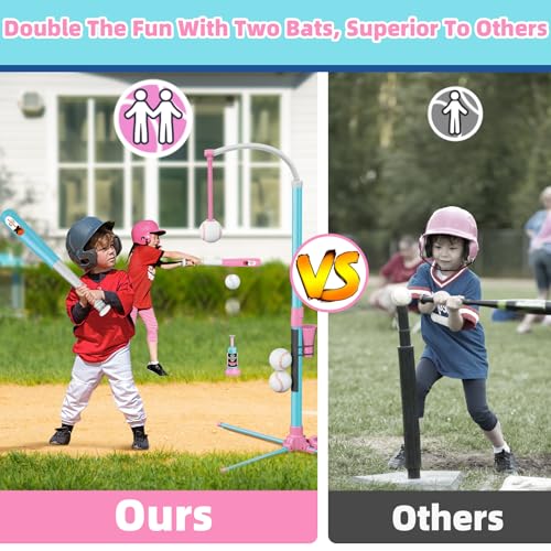 Surelect 3in1 T Ball Set for Kids Adjustable Height Hanging Baseball Batting Tee Set with 2 Bats Teeball Hitting Stand Ball Launcher for Toddlers Sport Toys OutdoorIndoor for Boys Girls - Image 5