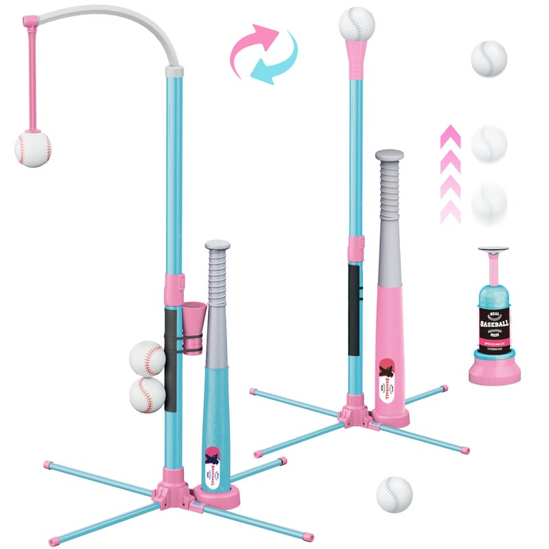 Surelect 3in1 T Ball Set for Kids Adjustable Height Hanging Baseball Batting Tee Set with 2 Bats Teeball Hitting Stand Ball Launcher for Toddlers Sport Toys OutdoorIndoor for Boys Girls - Image 2
