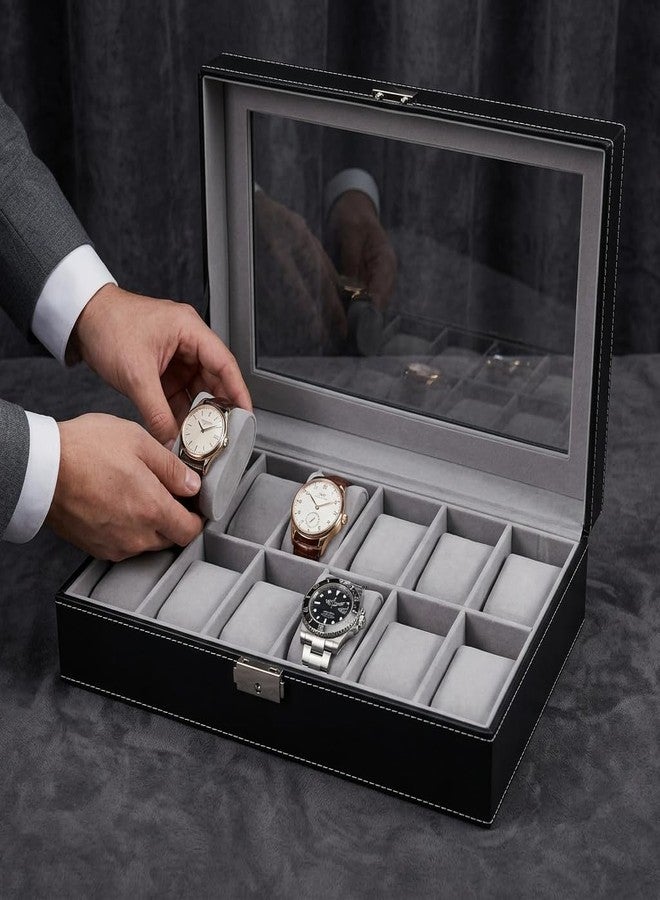 Sodynee Watch Case Watch Box for Men - Watch Cases Display Holder Organizer Stand Storage Multi Boxes 12 Slot Small Leather Personalized Multiple Watch Safe Container with Lock for Women,PU Watch Holders - Image 2