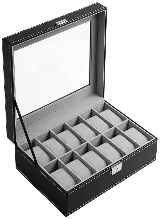 Sodynee Watch Case Watch Box for Men - Watch Cases Display Holder Organizer Stand Storage Multi Boxes 12 Slot Small Leather Personalized Multiple Watch Safe Container with Lock for Women,PU Watch Holders - Image 1