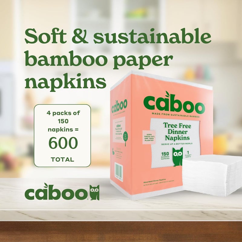CABOO Tree Free Dinner Napkins - 4 Packs of 150, 600 Total Paper Napkins, Sustainable and Disposable White Napkin - Image 2