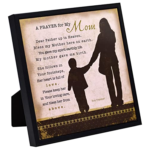 DEXSA Mom Prayer Wood Framed Plaque - Made in the USA - 7.5”x7.5” - Wall & Tabletop Decoration | Easel & Hanging Hook | Prayer for My Mom. Dear Father up in Heaven, Bless My Mother here on Earth - Image 1
