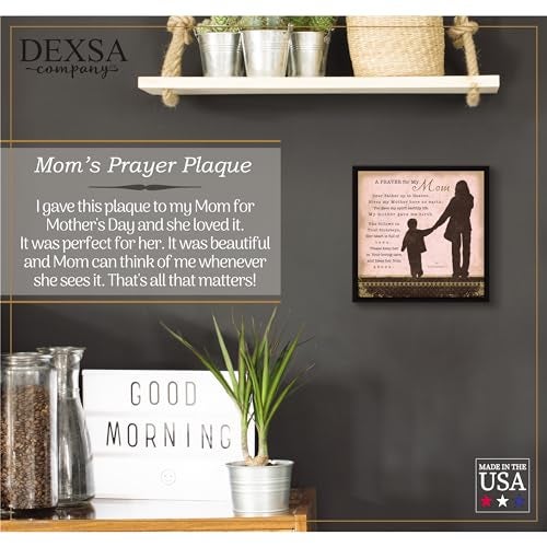 DEXSA Mom Prayer Wood Framed Plaque - Made in the USA - 7.5”x7.5” - Wall & Tabletop Decoration | Easel & Hanging Hook | Prayer for My Mom. Dear Father up in Heaven, Bless My Mother here on Earth - Image 2