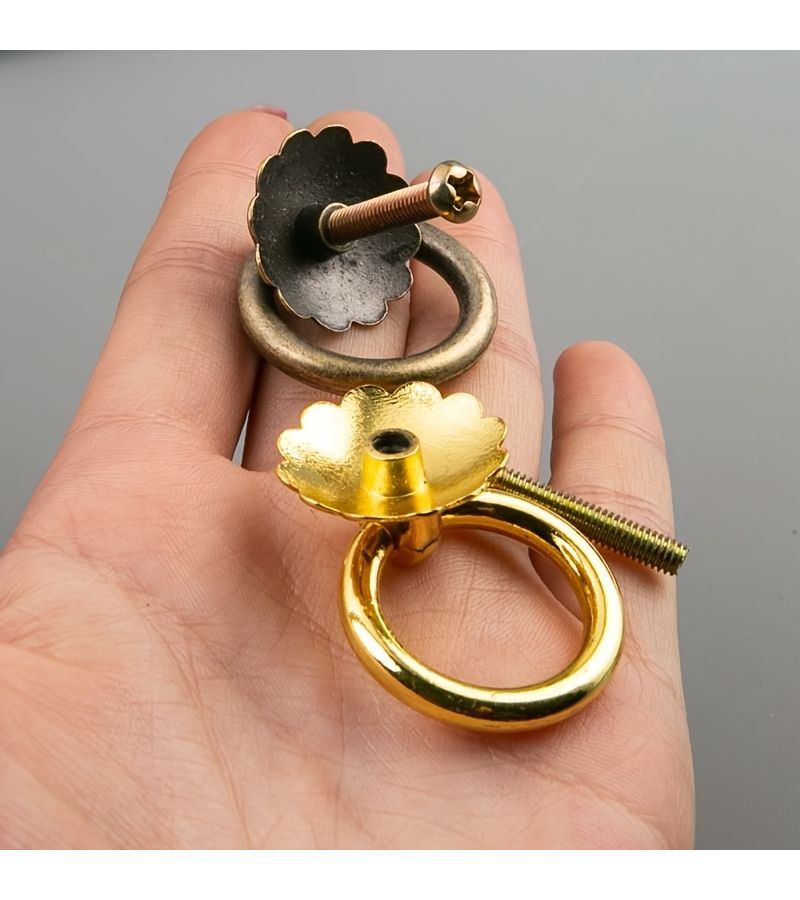 12 Piece Antique Bronze Flower Pull Rings Minimalist Handles For Drawer Cabinet - Image 2