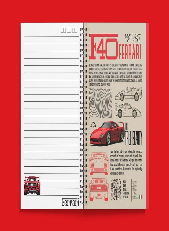 zenithink دفتر ملاحظات زينيثينك فيراري F40 ذو غلاف مقوى 350 غ/م² | ورق 80 غ/م² | مسطر بخطوط مفردة | 160 صفحة | مقاس A5 | غلاف مقوى | متعدد الاستخدامات للمدرسة والمنزل والمكتب | - Image 3