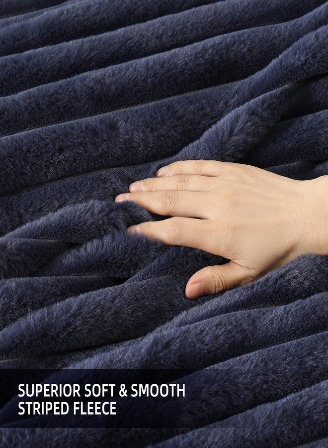 Smoofy Fluffy Full Size Comforter Sets 3 Pieces - Navy Blue Fleece Fluffy Comforter Set, Luxury Fuzzy Full Bed Set, Soft Comforter Full Size All Season, Heavy Faux Fur Comforter with 2 Pillow Cases - Image 5