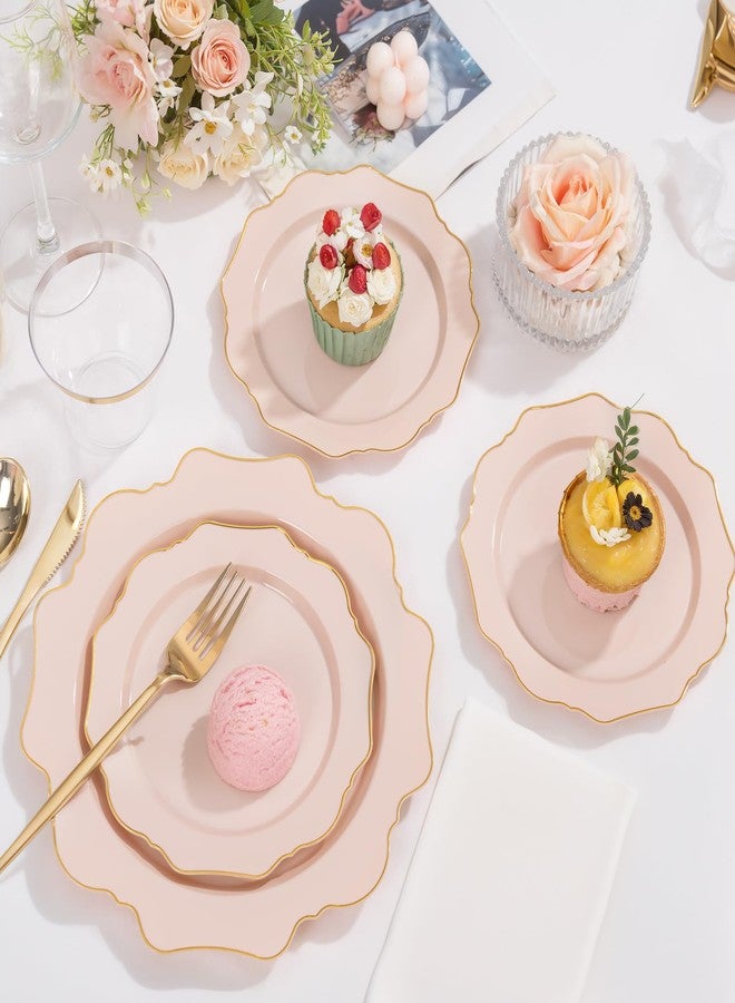 WDF 175Pcs Pink Plastic Plates - Pink and Gold Plates Disposable 25guest Plastic Dinnerware Ideal for Tea Party/Bridal Shower/Wedding/Baby Shower/Birtyday Party - Image 2