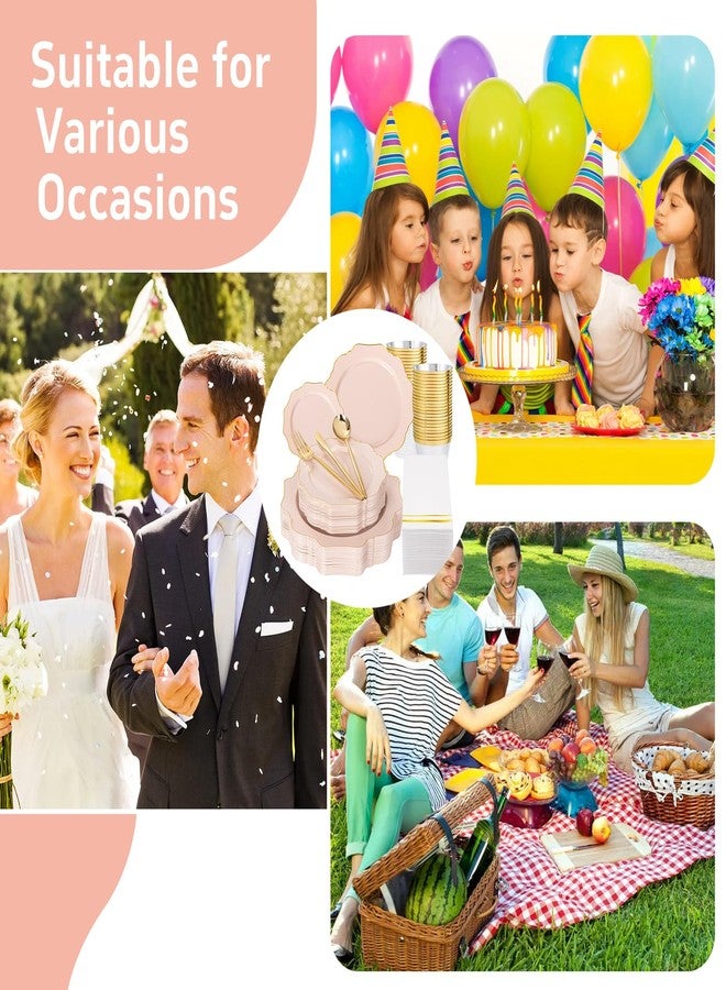 WDF 175Pcs Pink Plastic Plates - Pink and Gold Plates Disposable 25guest Plastic Dinnerware Ideal for Tea Party/Bridal Shower/Wedding/Baby Shower/Birtyday Party - Image 5