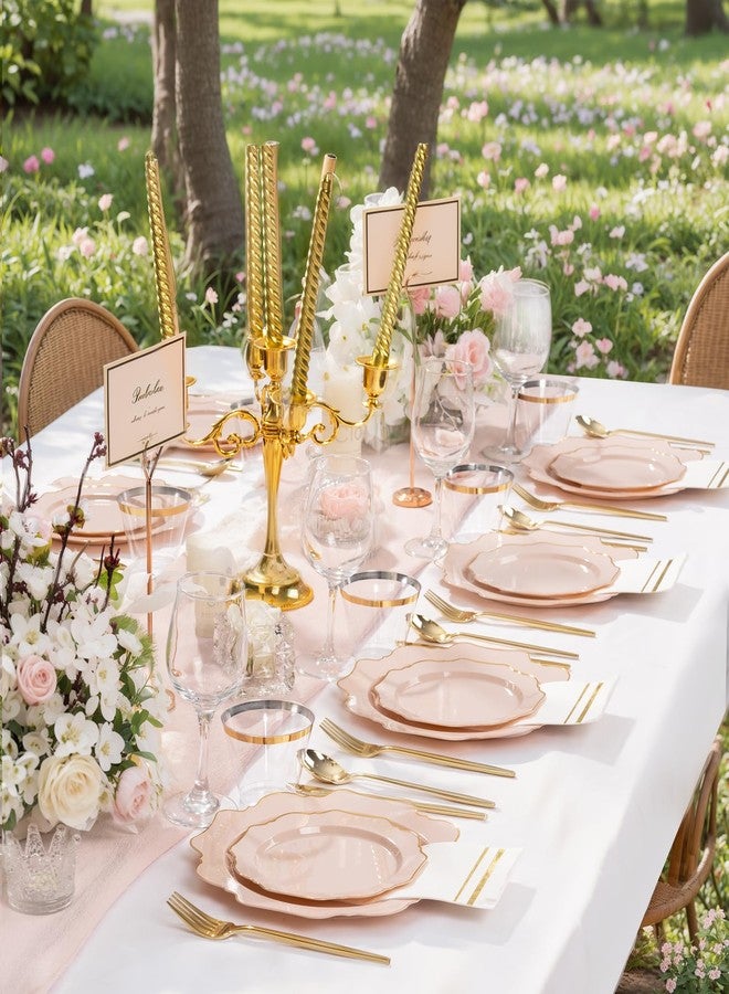 WDF 175Pcs Pink Plastic Plates - Pink and Gold Plates Disposable 25guest Plastic Dinnerware Ideal for Tea Party/Bridal Shower/Wedding/Baby Shower/Birtyday Party - Image 3