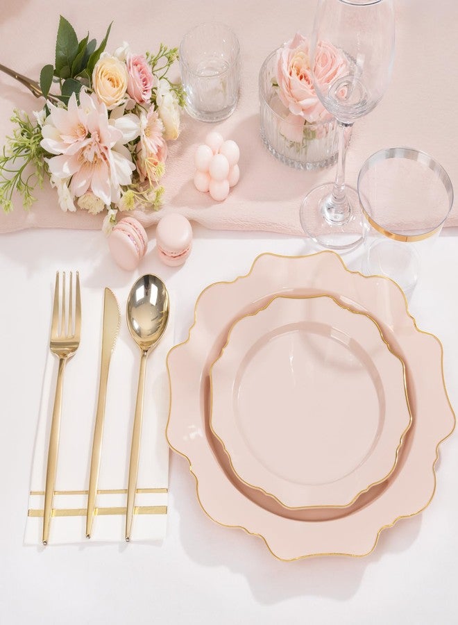 WDF 175Pcs Pink Plastic Plates - Pink and Gold Plates Disposable 25guest Plastic Dinnerware Ideal for Tea Party/Bridal Shower/Wedding/Baby Shower/Birtyday Party - Image 4