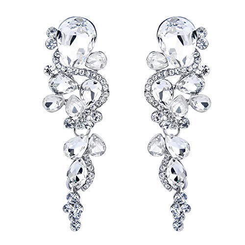 BriLove Wedding Bridal Dangle Earrings for Women Bohemian Boho Crystal Multiple Teardrop Chandelier Long Jewelry Silver-Tone Clear. - Image 1