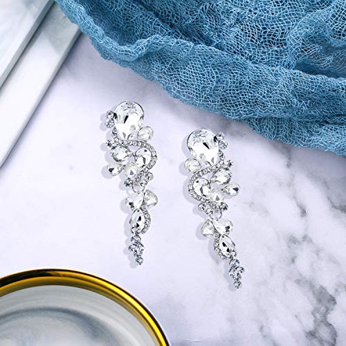BriLove Wedding Bridal Dangle Earrings for Women Bohemian Boho Crystal Multiple Teardrop Chandelier Long Jewelry Silver-Tone Clear. - Image 5