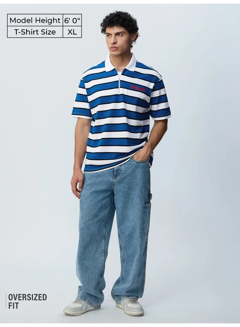 ذا سوليد ستور The Souled Store Originals: Boston Men and Boys Short Sleeves Polo Collar Embroidered Cotton Polyester Blend Oversized Fit Textured Knit Half-Zip Casual Lightweight All-Season Polo T-Shirt