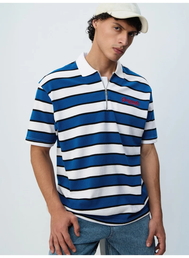 ذا سوليد ستور The Souled Store Originals: Boston Men and Boys Short Sleeves Polo Collar Embroidered Cotton Polyester Blend Oversized Fit Textured Knit Half-Zip Casual Lightweight All-Season Polo T-Shirt