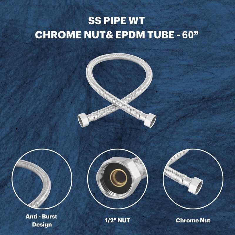 LUVBATH FITTING أنبوب توصيل من الفولاذ المقاوم للصدأ 304 بطول 60 بوصة | عبوة من 2 | خراطيم مرنة مقاومة للصدأ والتسرب للغسالات، الأحواض، والمراحيض، وصنابير الخلط الساخن والبارد | فضي | 60 بوصة (150 سم) - Image 3