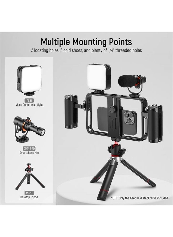 Neewer NEEWER Phone Stabilizer Video Rig Kit, Aluminum Handheld Phone Cage with Silicone Handles&Adjustable Phone Clip Compatible with iPhone 14 Plus 14 Pro Max 13 Pro Max Samsung for Vlogging Live Streaming  - Image 3