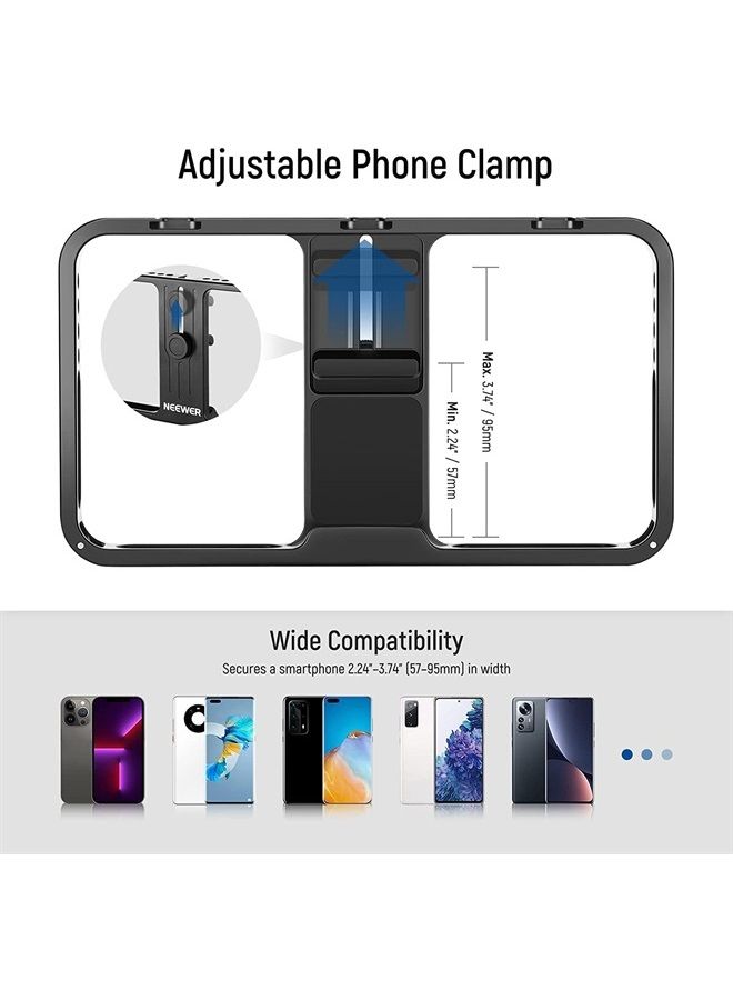 Neewer NEEWER Phone Stabilizer Video Rig Kit, Aluminum Handheld Phone Cage with Silicone Handles&Adjustable Phone Clip Compatible with iPhone 14 Plus 14 Pro Max 13 Pro Max Samsung for Vlogging Live Streaming  - Image 4