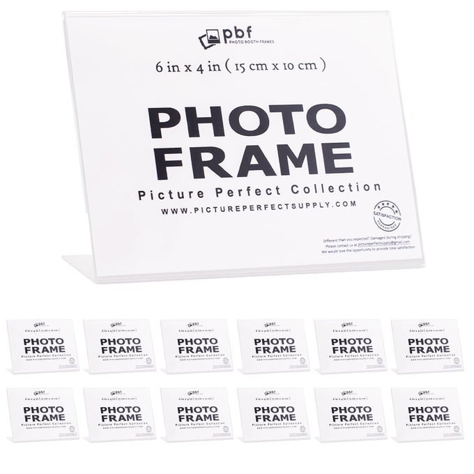 PBF 6X4 ACRYLIC SIGN HOLDER 6 X 4 HORIZONTAL STAND UP SLANTED SIGN HOLDER ACRYLIC STANDS FOR DISPLAY CLEAR PICTURE FRAME MENU TABLE TOP STAND PLASTIC FLYER HOLDER 12PACK