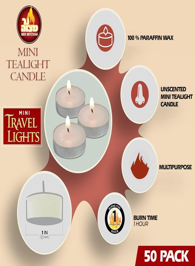 Ner Mitzvah Mini Tea Light Candles, White Unscented Travel, Centerpiece, Decorative Candle, 1 Hour Burn Time, Pressed Wax - Bulk (Pack of 50) - Image 3