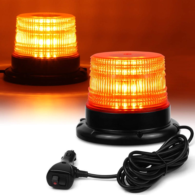 LINKITOM LED Strobe Light 12V24V Amber 40 LED Warning Safety Flashing Beacon Lights with Magnetic and 16 ft Straight Cord for Vehicle Forklift Truck Tractor Golf Carts UTV Car Bus