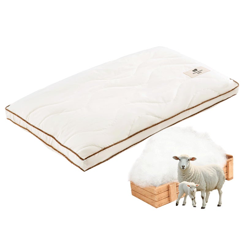 YOUR MOON Soft Organic Wool Pillow Queen, Flat & Thin Wool Pillow for Sleeping, Low-Loft Bed Pillows for Back and Stomach Sleepers, Breathable Soft Cotton Cover(Off White) - Image 1