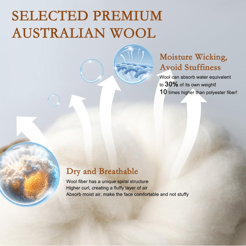YOUR MOON Soft Organic Wool Pillow Queen, Flat & Thin Wool Pillow for Sleeping, Low-Loft Bed Pillows for Back and Stomach Sleepers, Breathable Soft Cotton Cover(Off White) - Image 3