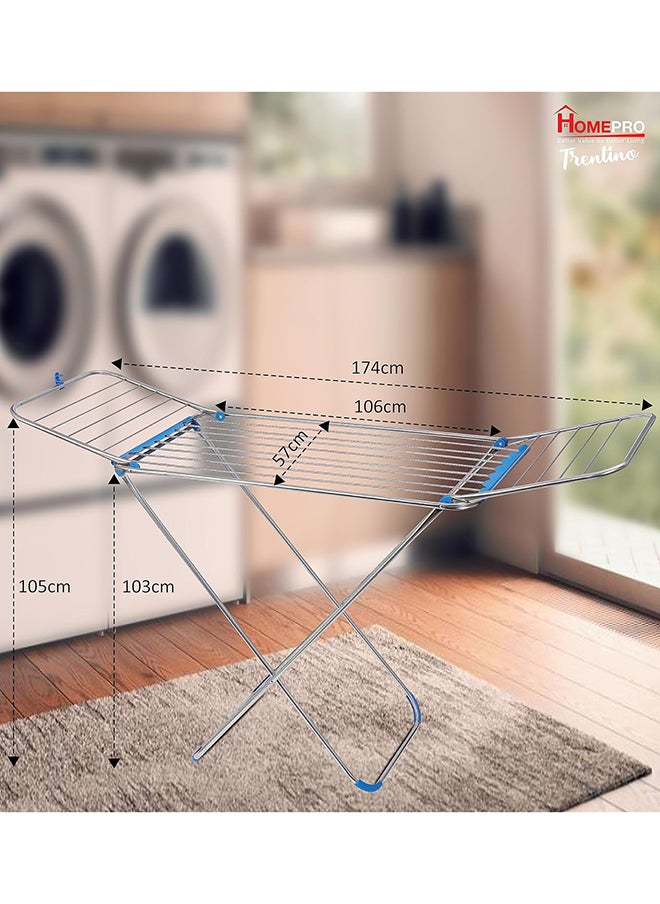 Home Pro - Trentino Clothes Drying Rack Stand Heavy Duty Stainless Steel Vertical Clothes Dryer Stand Space Saving, Portable And Foldable Rack Ideal Small Areas 174x57x105cm & 18 Meters - Image 1
