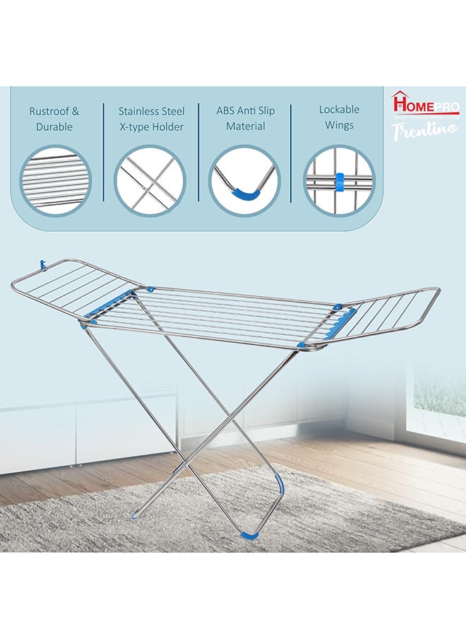 Home Pro - Trentino Clothes Drying Rack Stand Heavy Duty Stainless Steel Vertical Clothes Dryer Stand Space Saving, Portable And Foldable Rack Ideal Small Areas 174x57x105cm & 18 Meters - Image 1