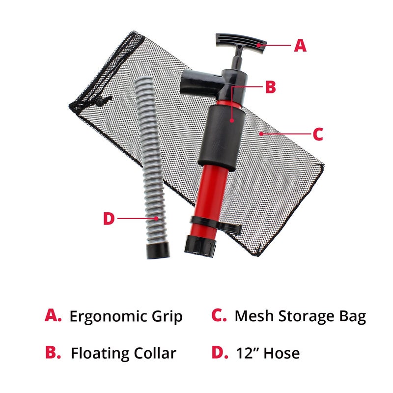 SeaSense Kayak Hand Pump - Manual Bilge Pump for Water Removal on Small Boats, Kayaks, Canoes, Bilges or Any Place Water Collects - 12" x 12" Hose - Image 4