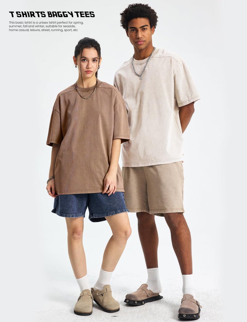 Yimoon Women's 4 Pack Oversized T-Shirts Acid Wash Boyfriend Cotton Teen Shirt Loose Fit Vintage Unisex Streetwear Tops(BlackArmyKhakiBeige-L) - Image 5