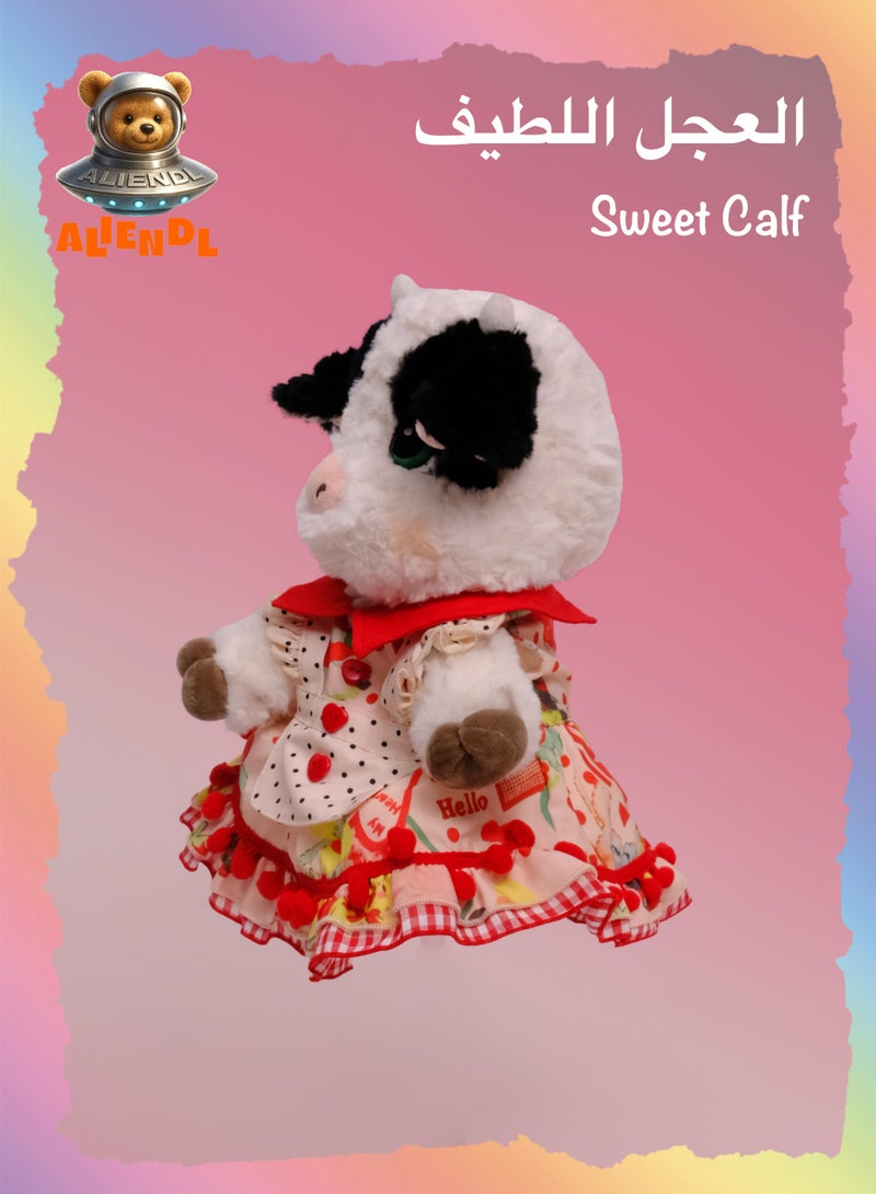 ALIENDL Sweet Calf – Plush Cow Stuffed Animal Toy for Baby Kids, Soft Cute Cow Plush Farm Animal Gift Set with Removable Clothes & Pouch, Perfect Gift for Kids, Friends & Couples - Image 1