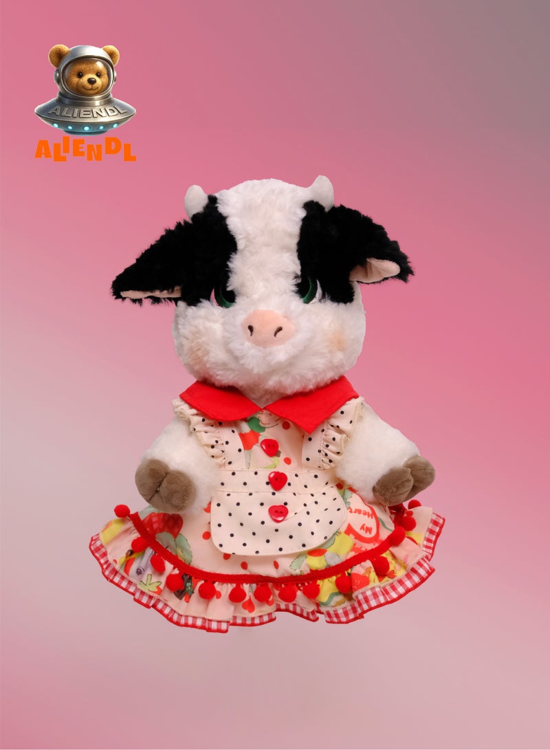 ALIENDL Sweet Calf – Plush Cow Stuffed Animal Toy for Baby Kids, Soft Cute Cow Plush Farm Animal Gift Set with Removable Clothes & Pouch, Perfect Gift for Kids, Friends & Couples - Image 2