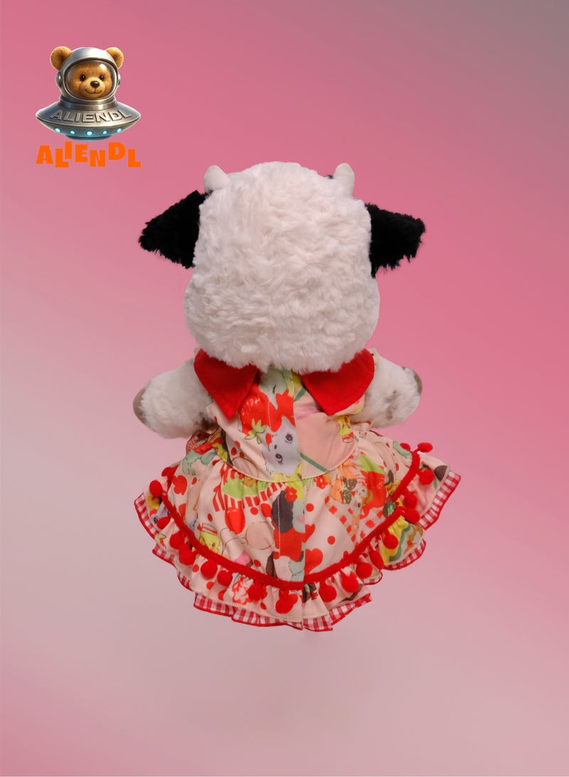 ALIENDL Sweet Calf – Plush Cow Stuffed Animal Toy for Baby Kids, Soft Cute Cow Plush Farm Animal Gift Set with Removable Clothes & Pouch, Perfect Gift for Kids, Friends & Couples - Image 4