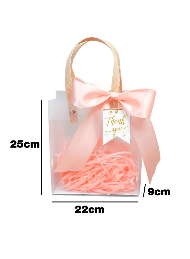 10 PCS Clear Gift Bags with Handles, Reusable Party Favor Bags with Ribbon Large Transparent Gift Wrap Bags Bulk for Weddings Birthdays, Pink 22x9x25cm - Image 2