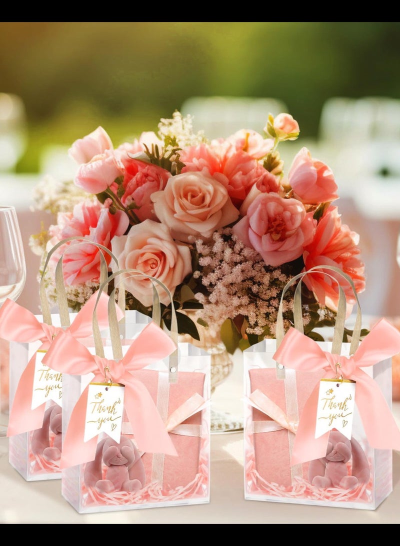 10 PCS Clear Gift Bags with Handles, Reusable Party Favor Bags with Ribbon Large Transparent Gift Wrap Bags Bulk for Weddings Birthdays, Pink 22x9x25cm - Image 3