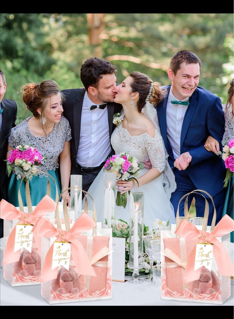 10 PCS Clear Gift Bags with Handles, Reusable Party Favor Bags with Ribbon Large Transparent Gift Wrap Bags Bulk for Weddings Birthdays, Pink 22x9x25cm - Image 4