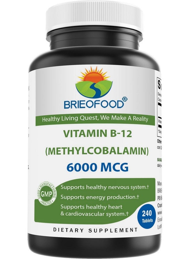 Brieofood Vitamin B-12 (Methycoballamin) 6000 mcg- 240 Tablets. Non-GMO, and Gluten Free - Image 1