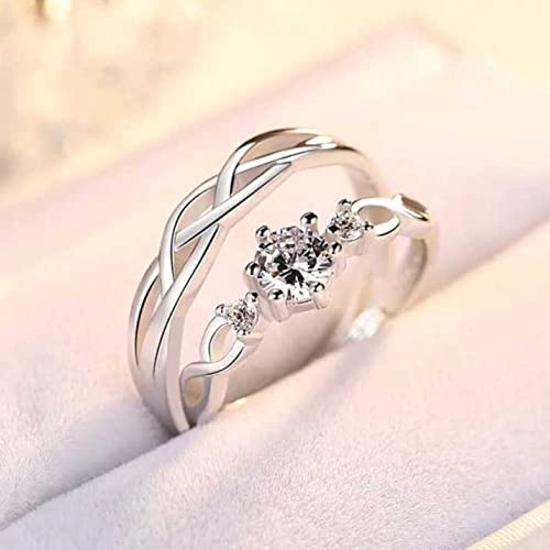 MEENAZ CZ Valentine American diamond Adjustable Heart Love Ring Combo set Platinum Silver propose AD Couples 2 Finger Rings for girls women Couple girlfriend King Queen Gf BF lovers men boys - Image 2