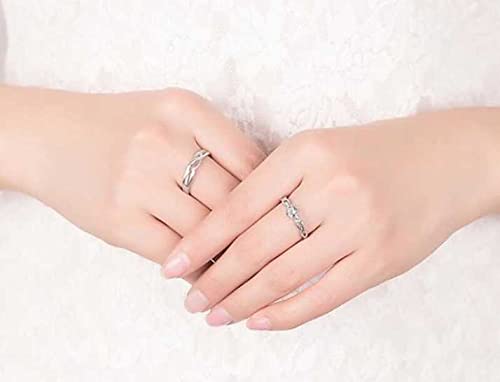 MEENAZ CZ Valentine American diamond Adjustable Heart Love Ring Combo set Platinum Silver propose AD Couples 2 Finger Rings for girls women Couple girlfriend King Queen Gf BF lovers men boys - Image 5