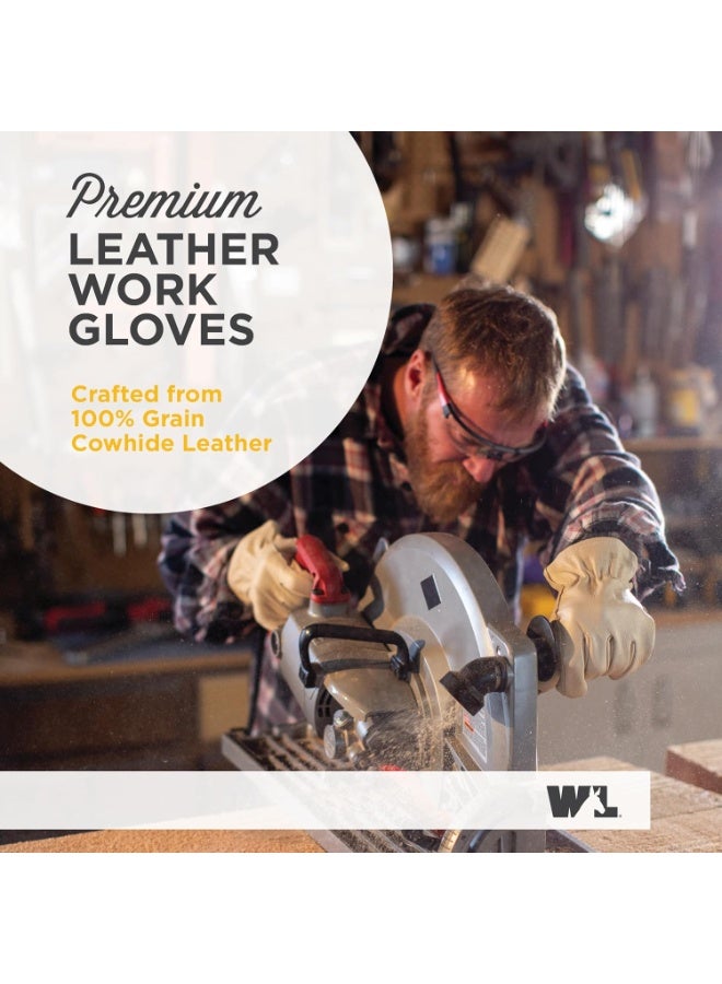 Wells Lamont Men's Leather Work Gloves, Reinforced Palm, Durable for Yardwork, Construction, and DIY, Beige, X-Large (1130XL) - Image 3