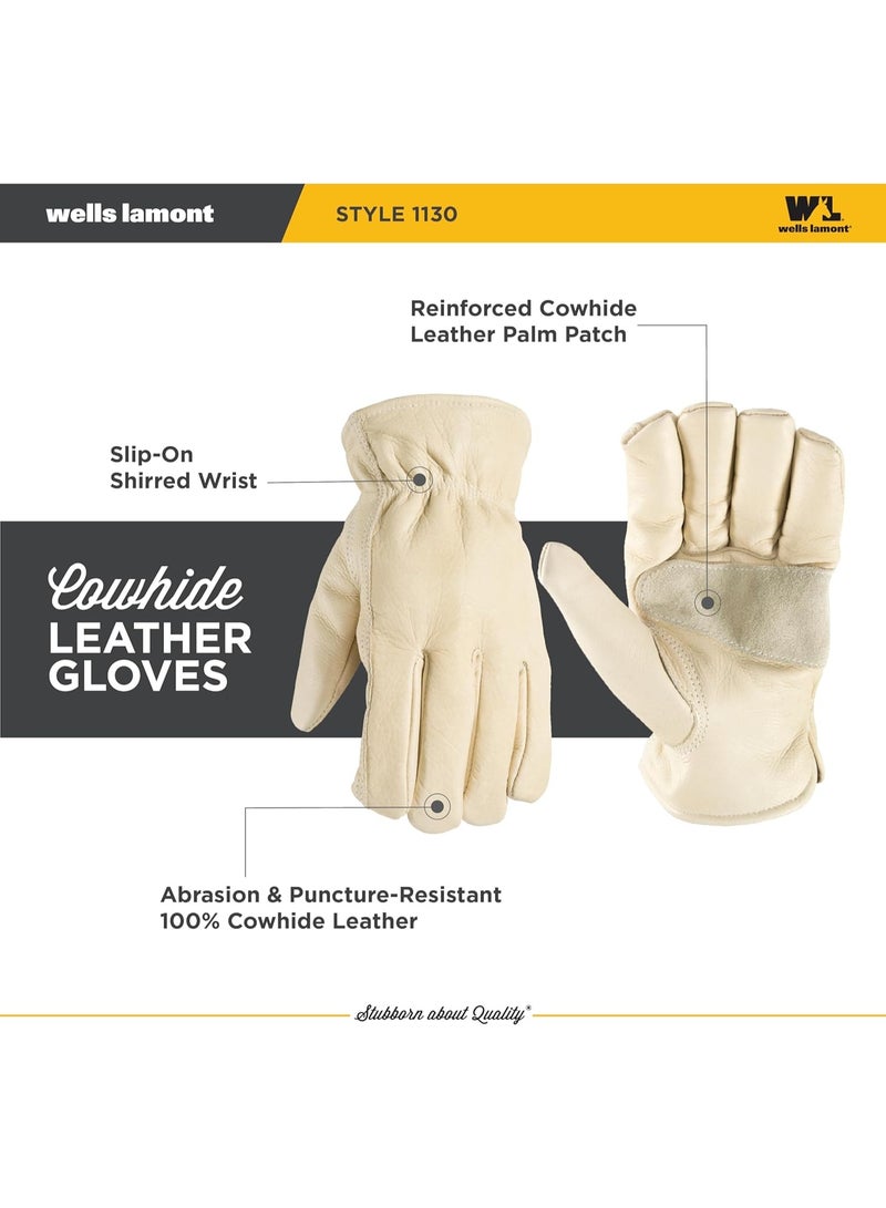 Wells Lamont Men's Leather Work Gloves, Reinforced Palm, Durable for Yardwork, Construction, and DIY, Beige, X-Large (1130XL) - Image 2