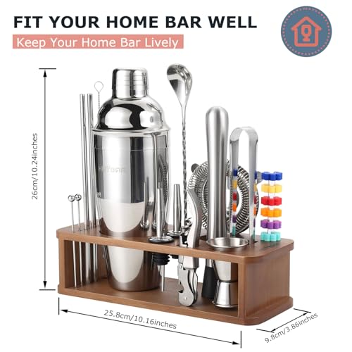 HMYBAR 22Piece Cocktail Shaker Set Mixology Bartender Kit with 24oz Cobbler Shaker Home Bar Tool Set with Brown Bamboo Stand 39 Recipe Cards Glass Markers Gift for Men Dad - Image 3