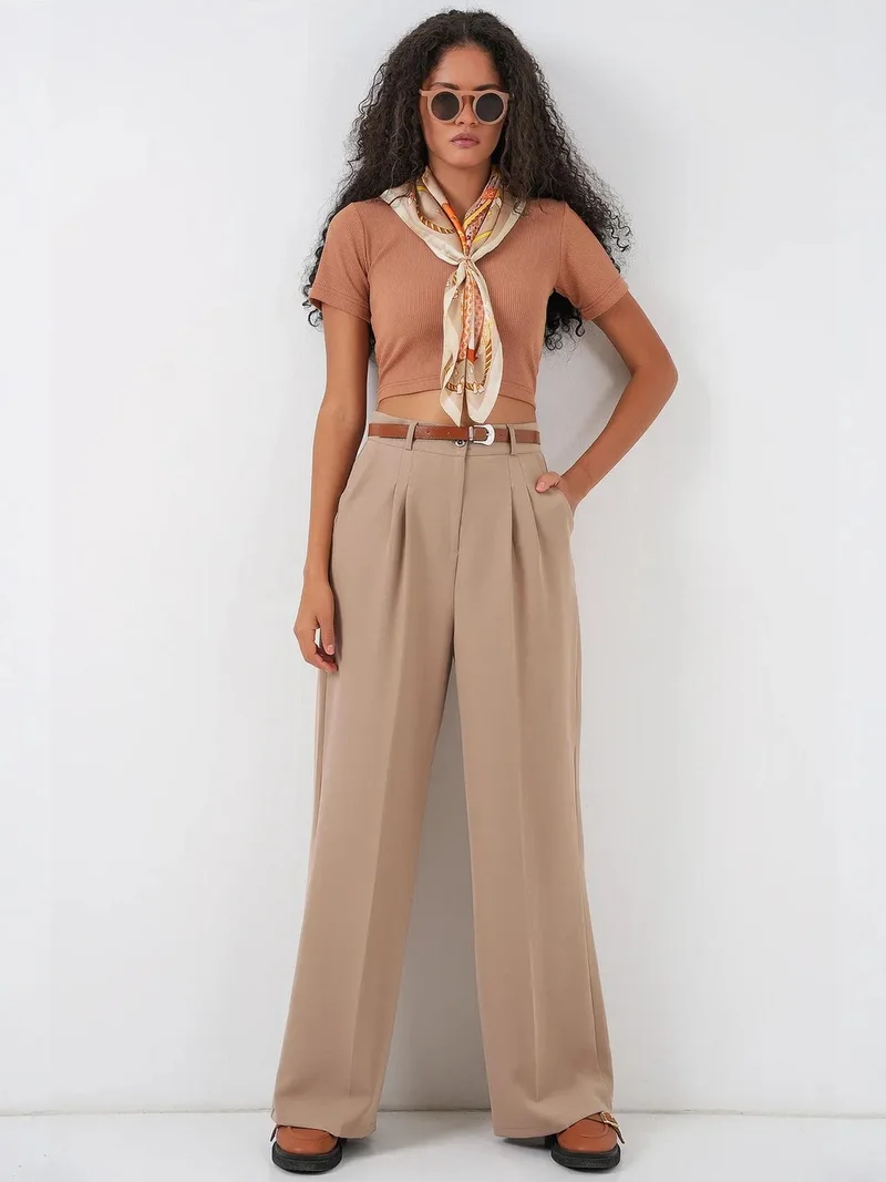 بيغ دارت بنطلون بالازو بخصر عالٍ مطوي من