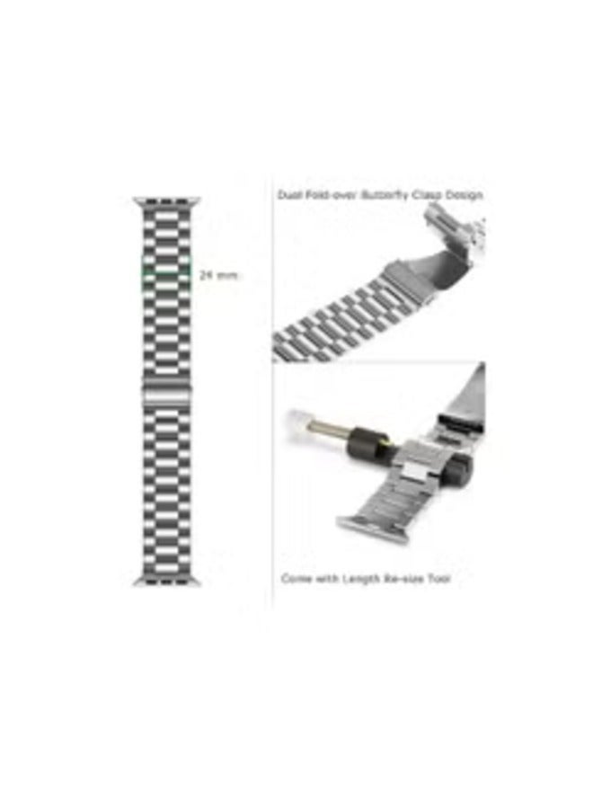 Stainless Steel Watch Band Chain Strap – Silver, Fits 42/44/45/49 mm Watches - Image 2