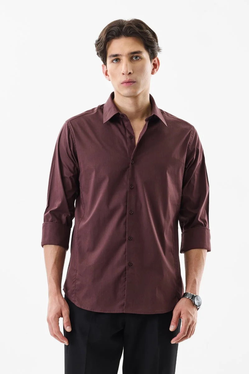 سنيتش Burgundy Solid Long Sleeve Slim Fit Formal Shirt